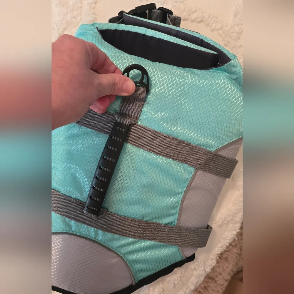 Reflective Adjustable Dog Life Jacket in Teal and Gray, Size M (1206)